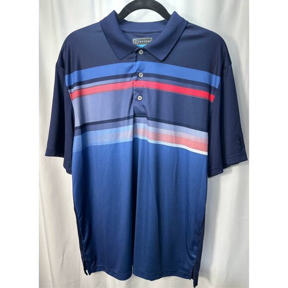 PGA Tour Polo Shirt Mens XL Performance Golf Blue Striped Short Sleeve - Picture 1 of 7